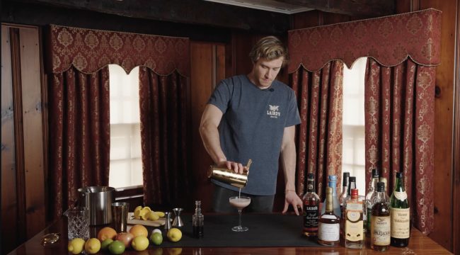 Gerard Laird Dunn pouring the beautiful Pink Lady cocktail – a true classic.